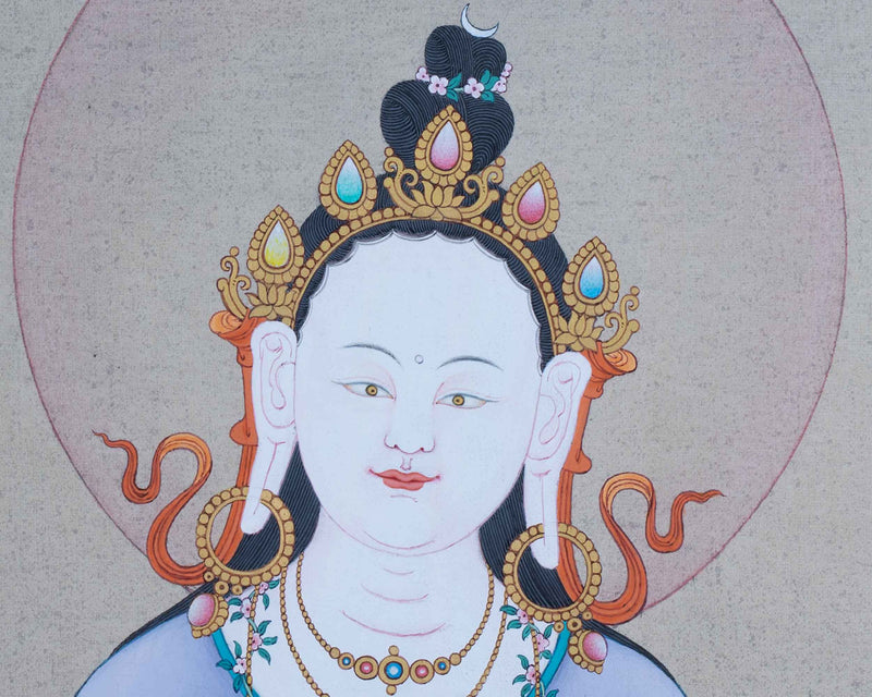 Tibetan Dakini Thangka For Saraswati Mantra Practice | Traditional Himalayan Thangka On Cotton Canvas
