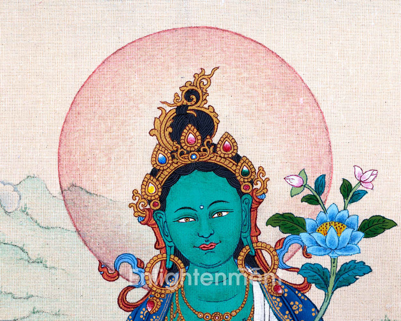Buddha Green Tara Thangka Painting For Daily Prayers | Traditional Tibetan Buddhist Painting