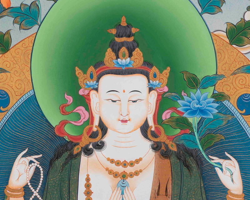 Avalokitesvara Chengrezig Thangka | Traditional Buddhist Paint | Wall Decors