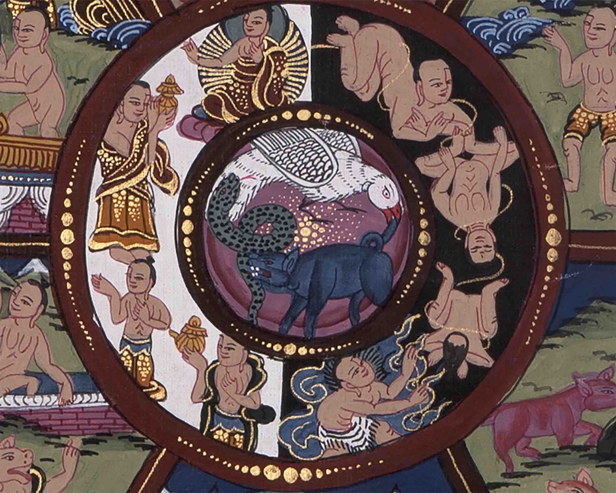 Brocade Mounted Wheel Of Life | Traditional Artwork | Wall Decors