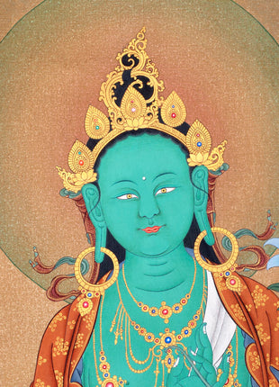 Green Tara Thangka Print | Buddhist Painting  | Digital Canvas Print