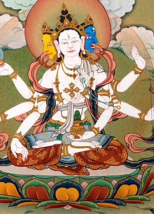 White Tara with Namgyalma, Amitayus Buddha | Treasure Bodhisattva | Tibetan Thangka