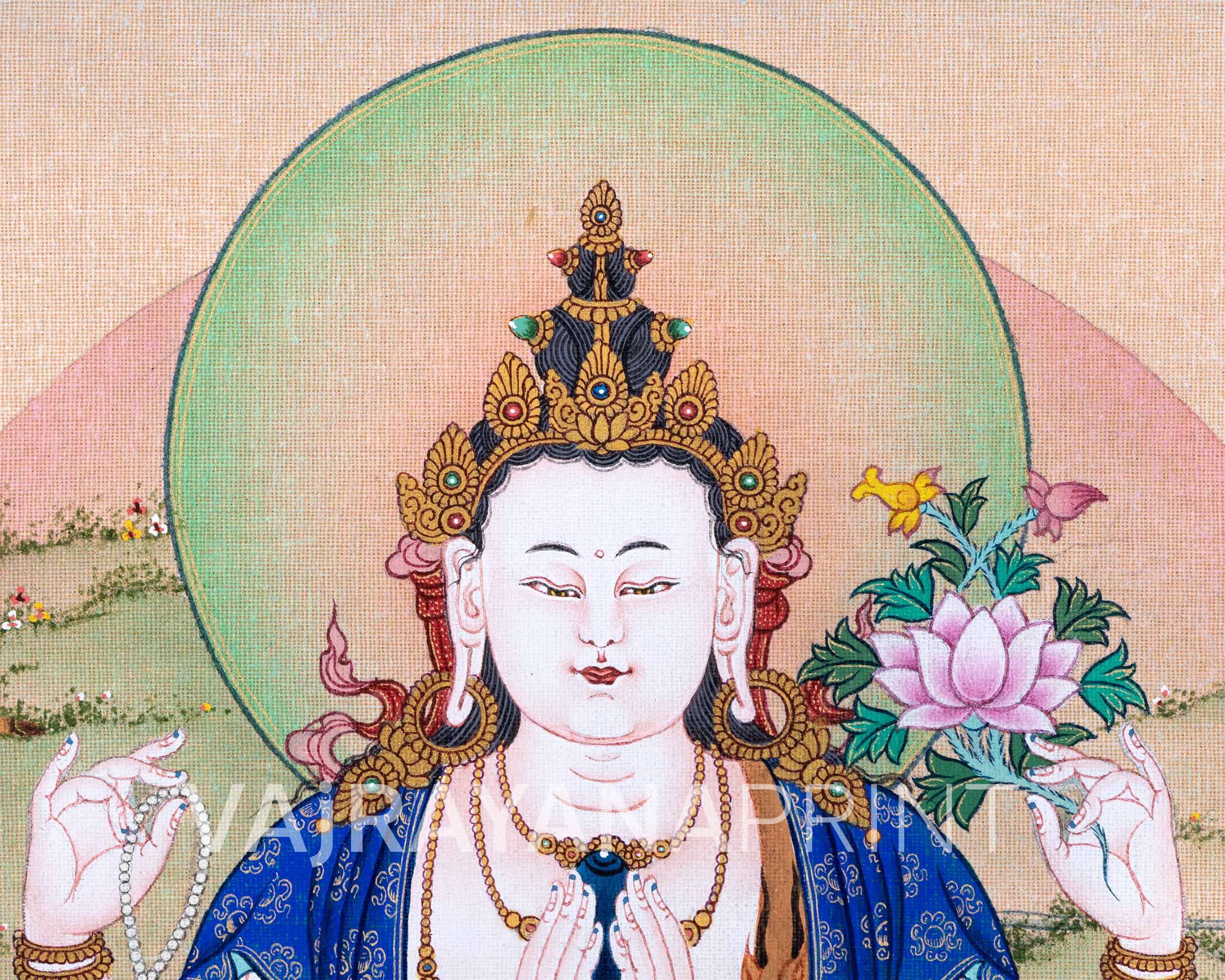 High-Quality Cotton Canvas Print For Chenrezig Meditation | Himalayan Buddha Of Compassion