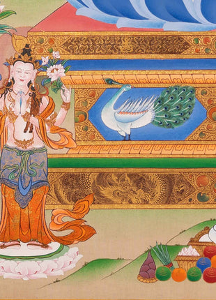 Amitabha Buddha With Chenrezig and Vajrapani Thangka | Traditionally Hand-Painted Art