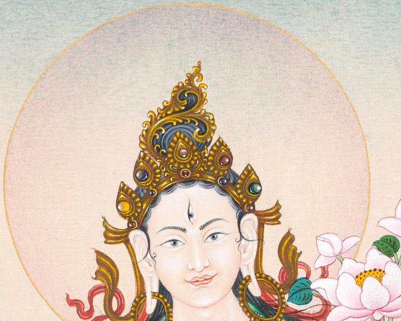 High Quality Digital White Tara Thangka Print | The Serene Goddess of Healing and Compassion