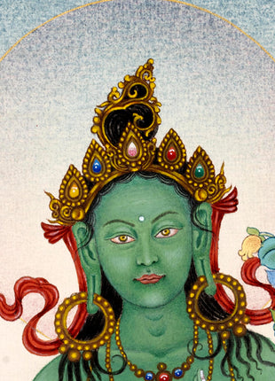 Green Tara Thangka | Himalayan Paintings | Hand-Painted with 24k Gold