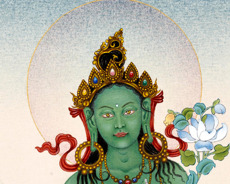 Green Tara Thangka | Himalayan Paintings | Hand-Painted with 24k Gold