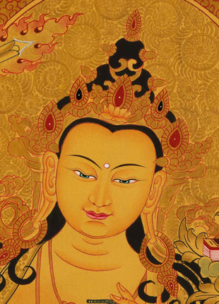 Gold Manjushree Thangka | Hand Painted Bodhisattva Art