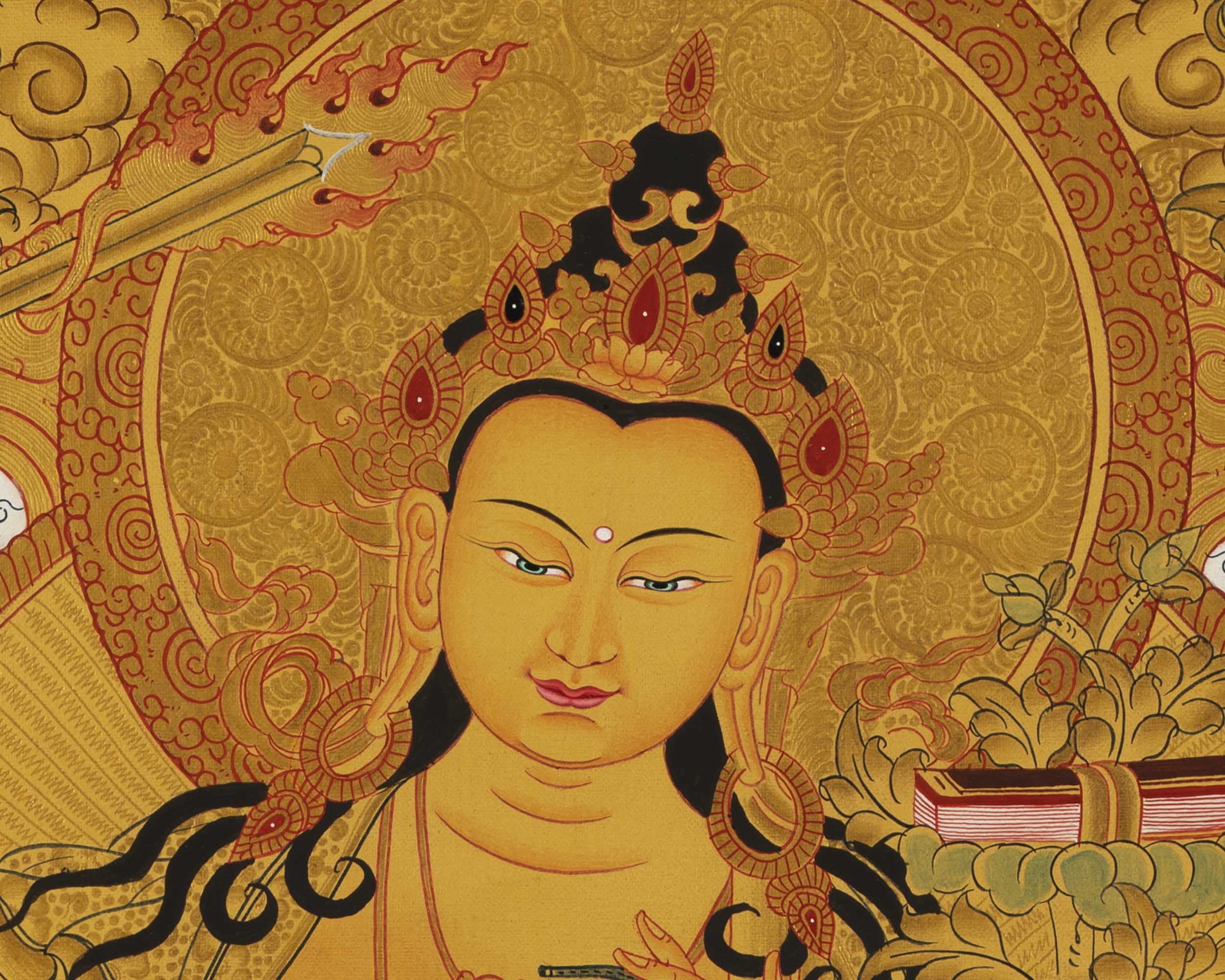 Gold Manjushree Thangka | Hand Painted Bodhisattva Art
