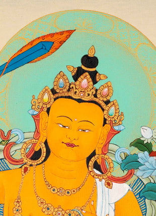 Manjushri Art Thangka | Finely Hand Painted in Cotton Canvas