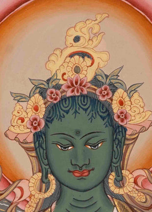 Green Tara Painting | Healing Female Deity | Traditional Tibetan Thangka