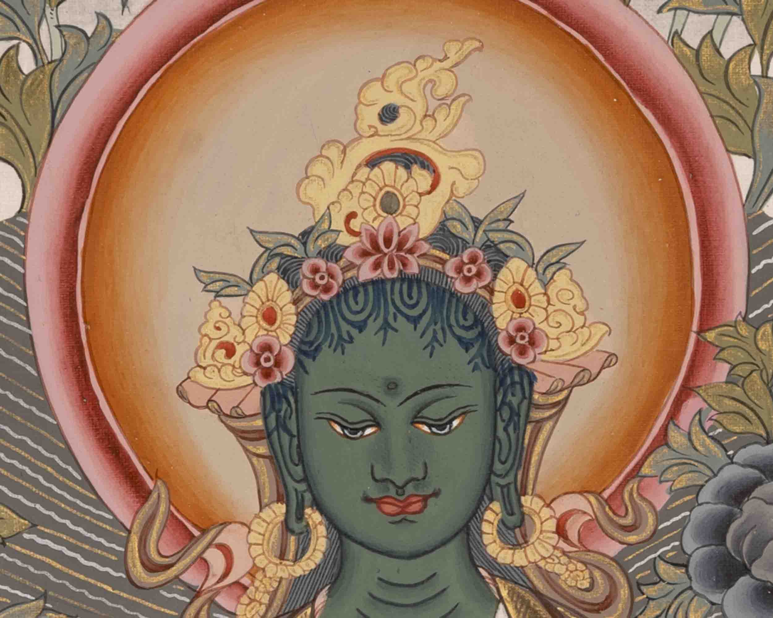 Green Tara Painting | Healing Female Deity | Traditional Tibetan Thangka