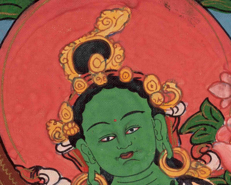 Vintage Small Size Green Tara | Meditation Object Thangka