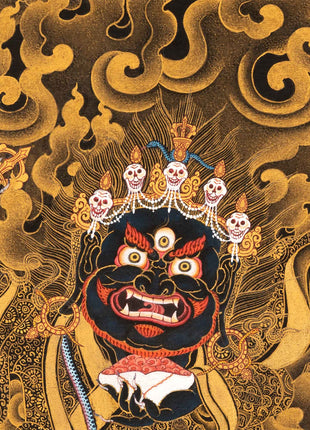 24K Gold Mahakala Bernagchen Thangka | Buddhist Tibetan Art
