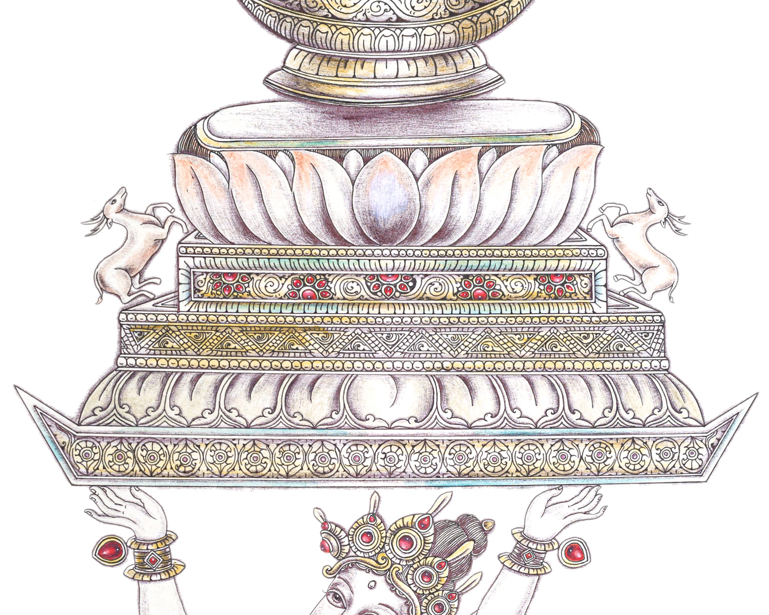 High-Quality Candle Dhale Thangka Print | Candle Stand Thangka Print for Enlightened Reflection