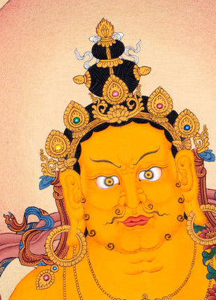 Jambala Thangka | Dzambala Wealth Deity | Tibetan Painting In Natural Stone Colors And 24K Gold