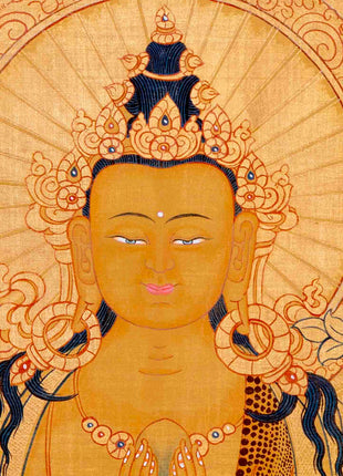 24K Gold Style Avalokitesvara Chengrezig Thangka | Wall Decor
