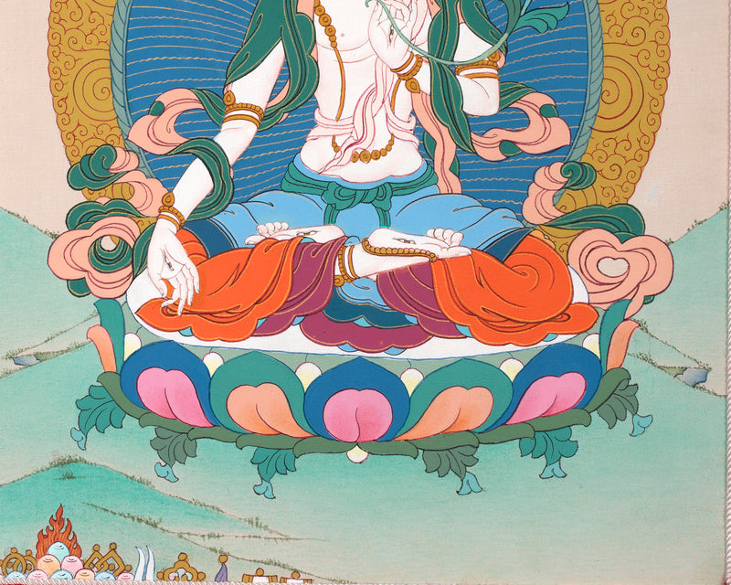 Mother White Tara | Brocade Thangka Art | Buddhist Deity