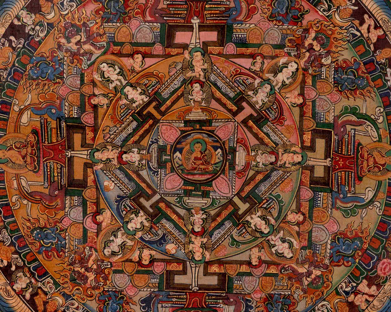 Five Mandalas Thangka | Oil Varnished Artwork | Wall Decors