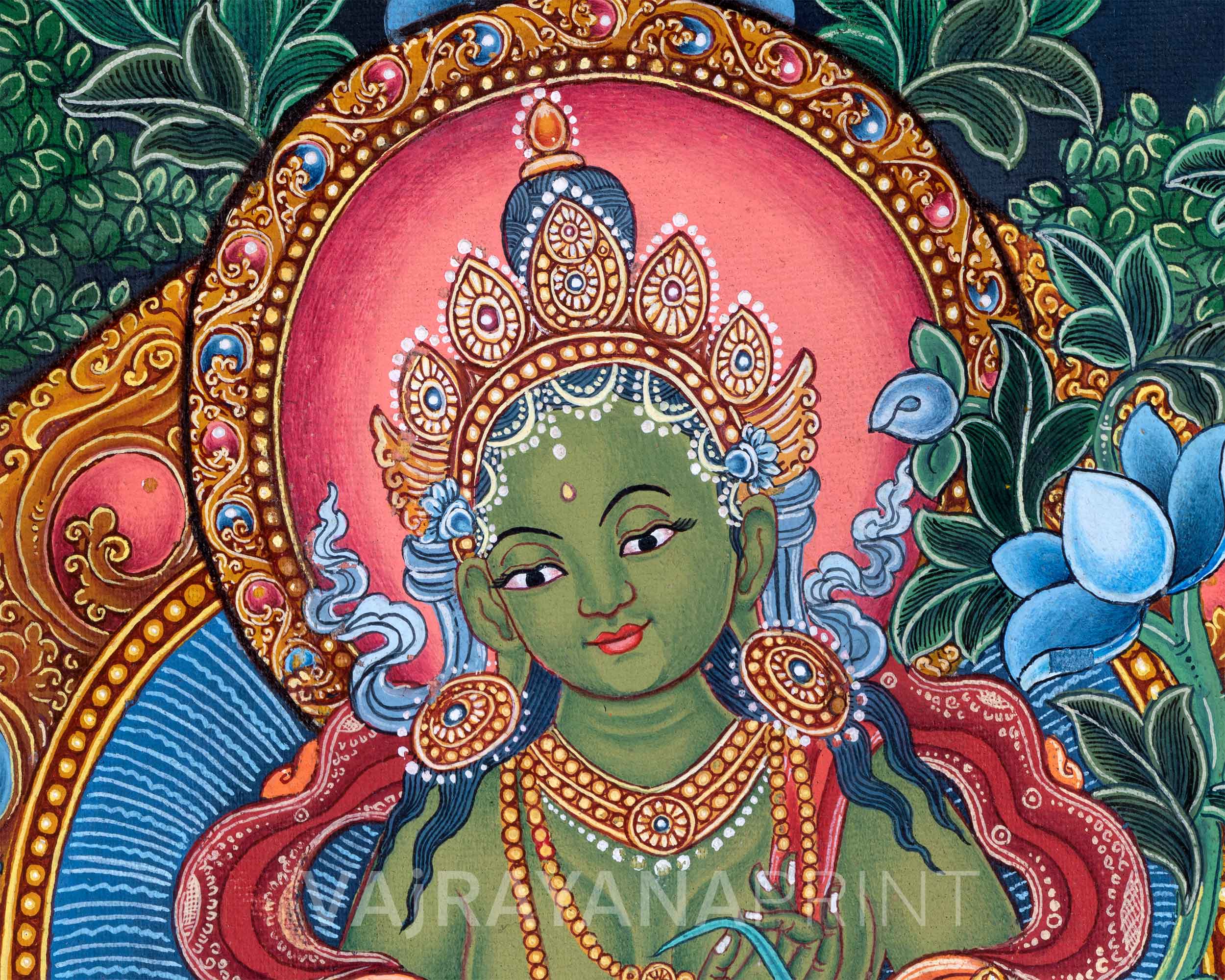 Green Tara Goddess Digital Newari Print | The Mother Tara Art For Mindfulness & Meditation