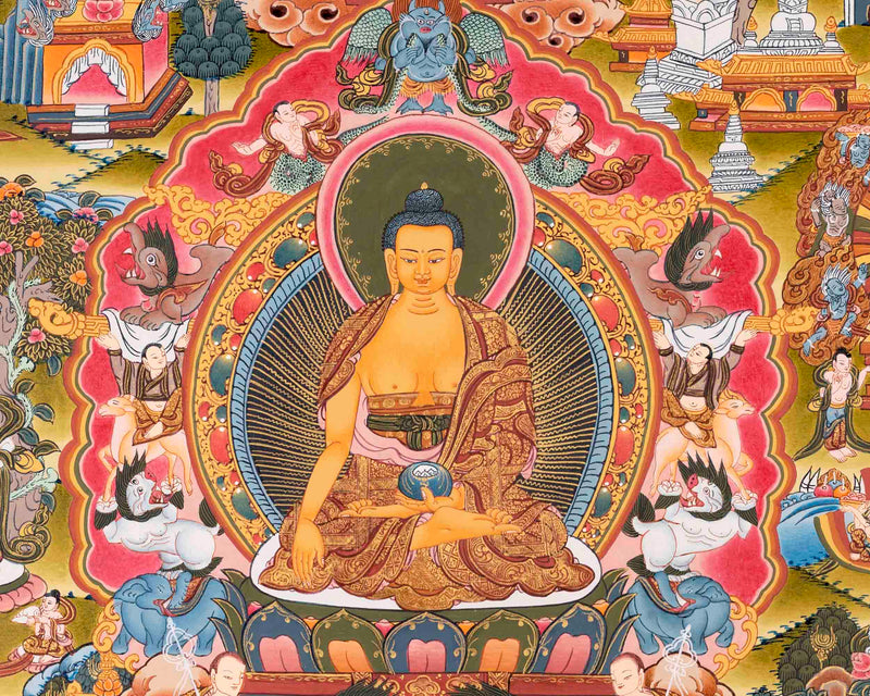 Buddha life Story | Vintage Original Hand-Painted Thangka