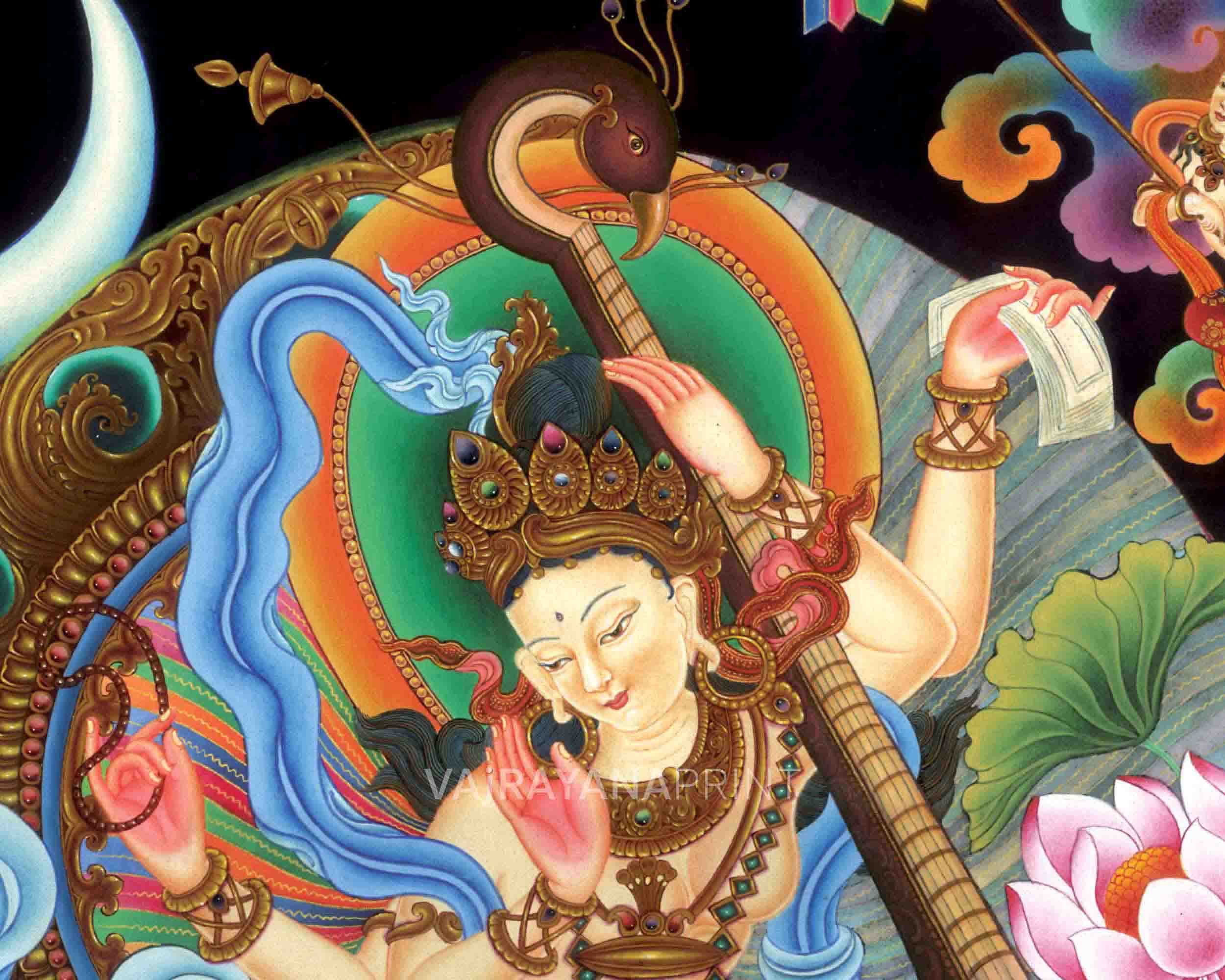 Goddess Saraswati Tibetan Buddhist Print | Buddhist Art For Home Decor