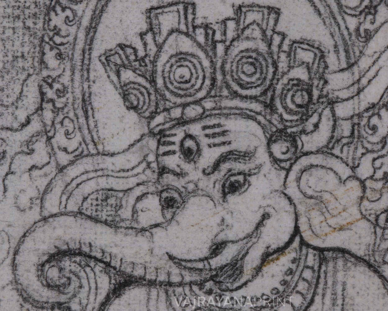 Canvas Drawing Of Ganesha High-Quality Print | Armed Lord Ganesh On Stencil For Wall Decor