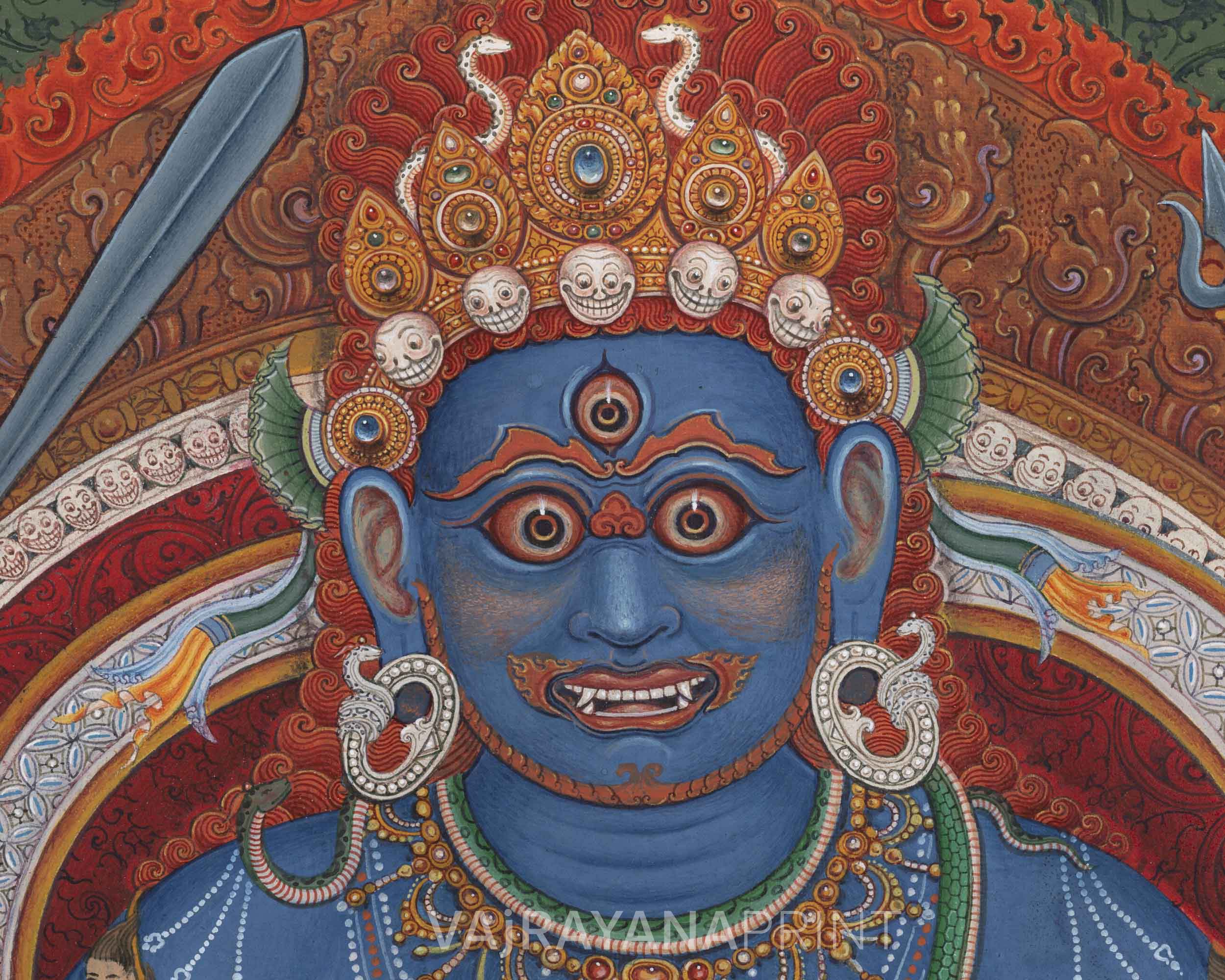 High-Quality Giclee Print For Mahakala Mantra Practice | Traditional Four Armed Mahakala Art Canvas