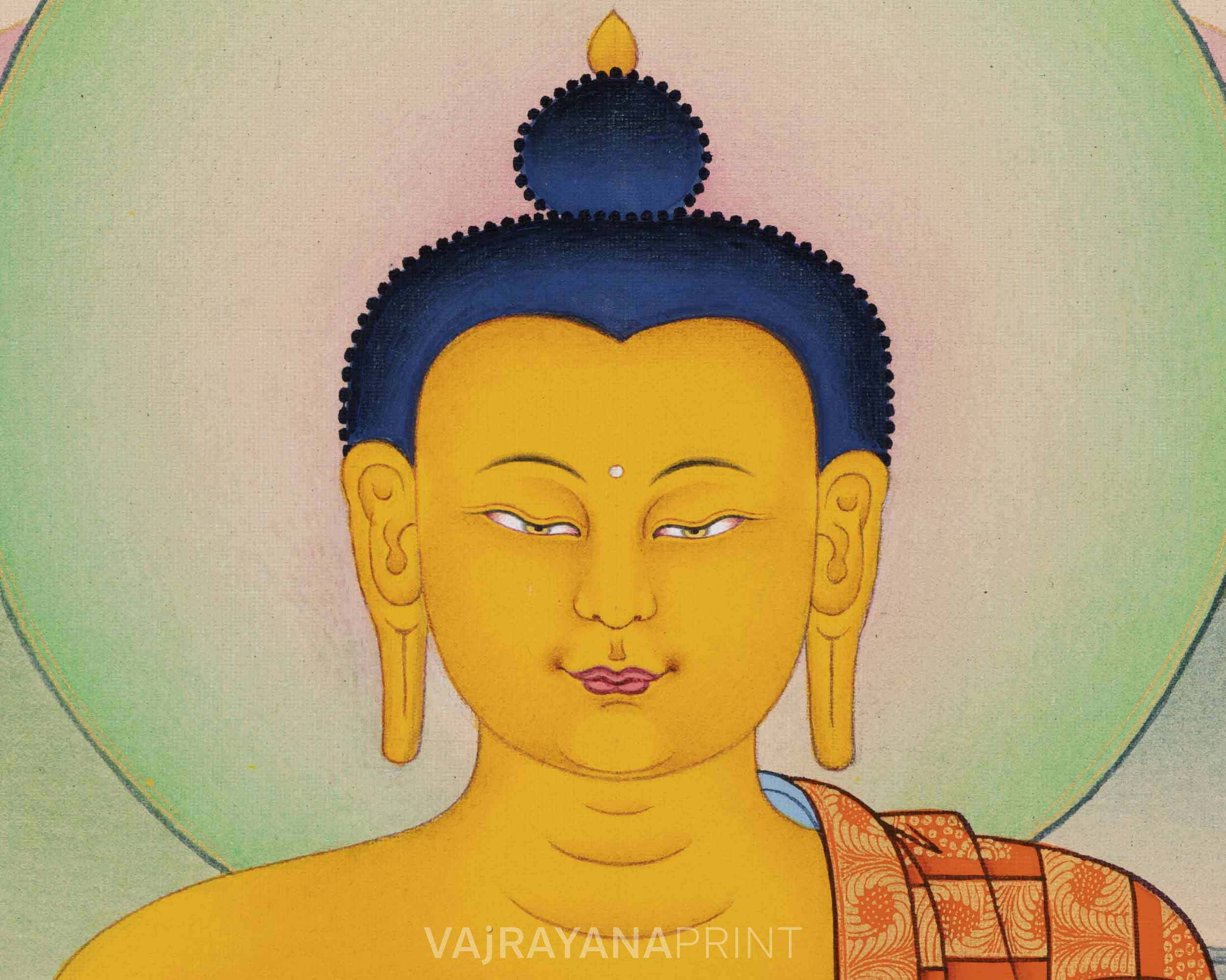 Himalayan Shakyamuni Buddha Prayer Thangka Print | Gautama Buddha Print As Spiritual Room Decor