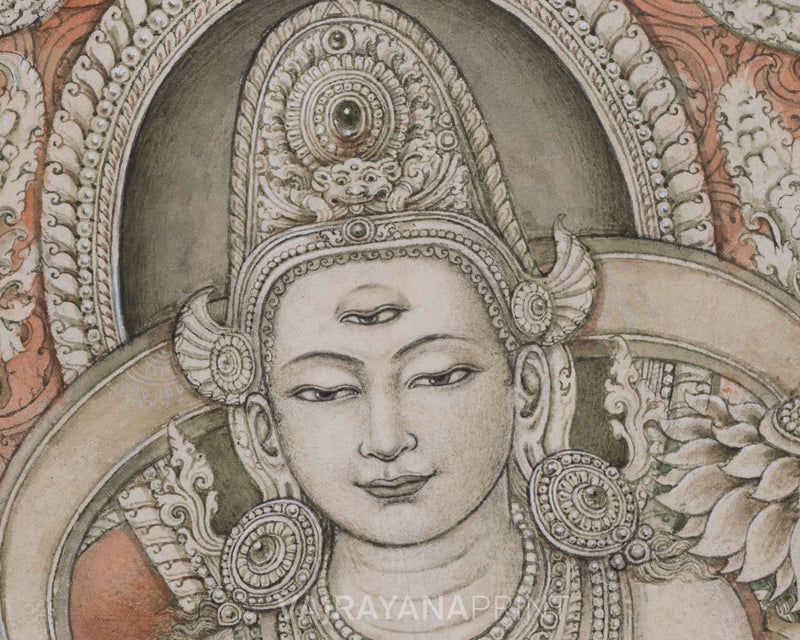 High-Quality Giclee Print Of Indra Deity | The Ruler Of Trayastriṃsa Heaven, Buddhist Cosmology