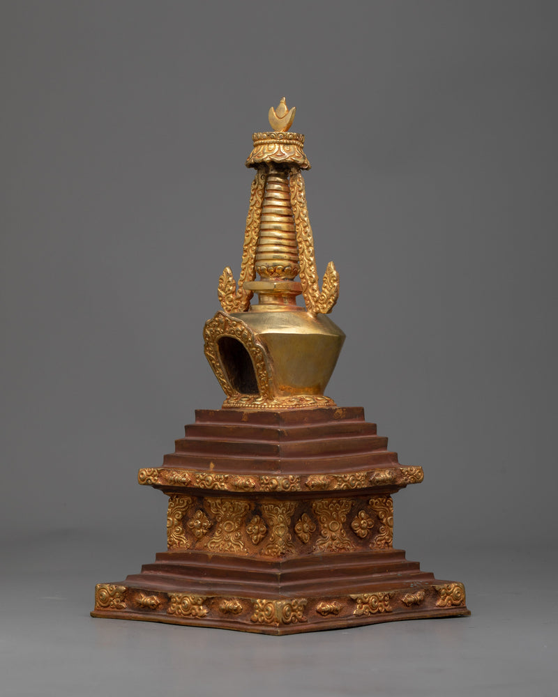 Copper Stupa Statue | Traditional Handcrafted Spiritual Decor