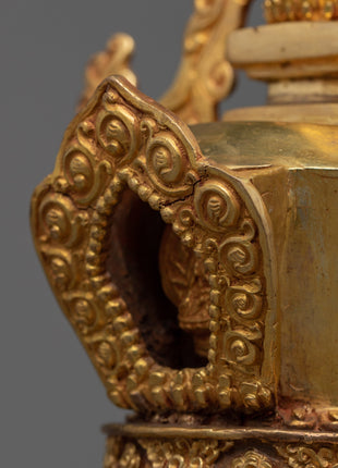 Gold Gilded Stupa | Detailed Handmade Spiritual Symbol