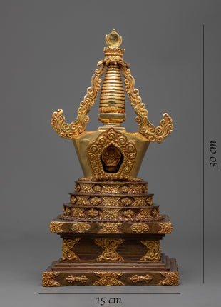 Gold Gilded Stupa | Detailed Handmade Spiritual Symbol