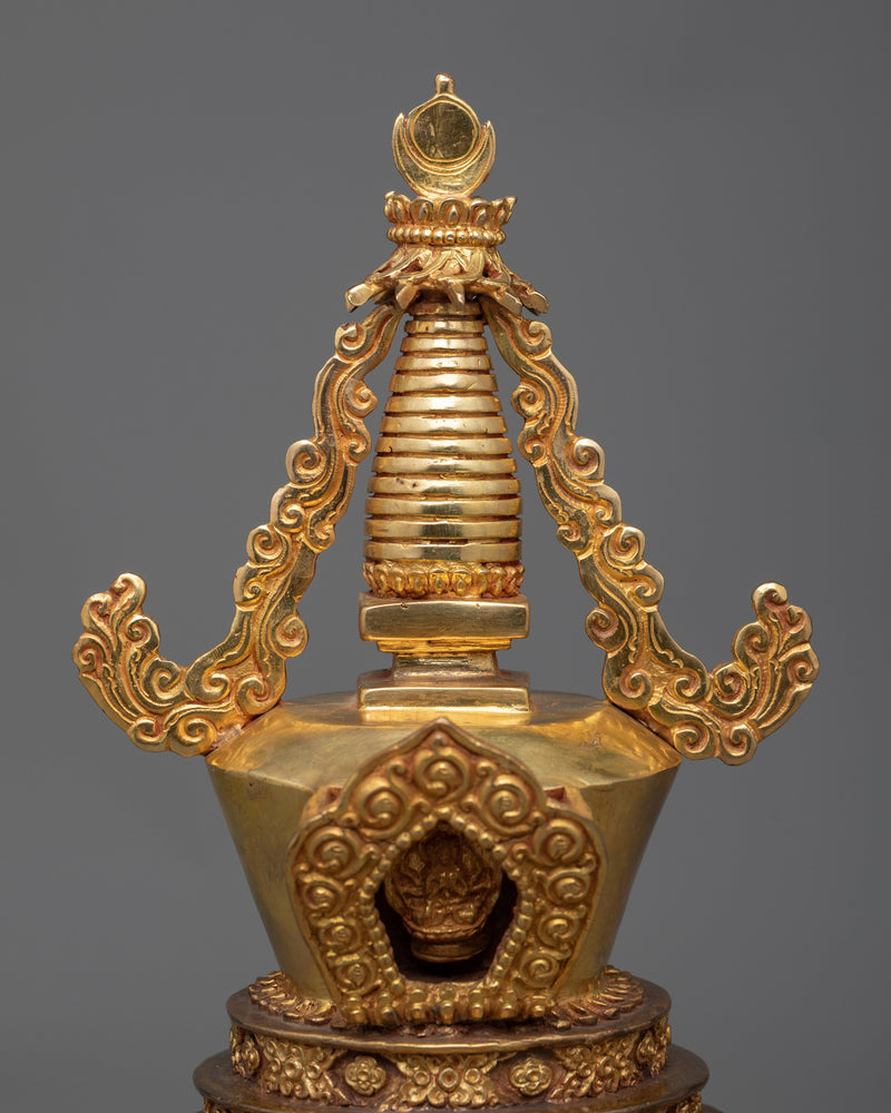 Gold Gilded Stupa | Detailed Handmade Spiritual Symbol