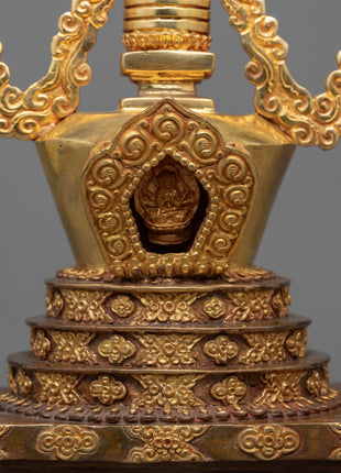 Gold Gilded Stupa | Detailed Handmade Spiritual Symbol