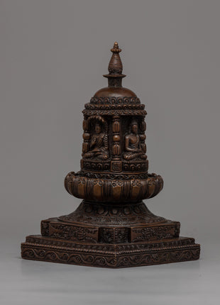 Exquisite Handcrafted Tibetan Buddhist Stupa | High-Quality Oxidized Copper Buddhist Chaitya Stupa
