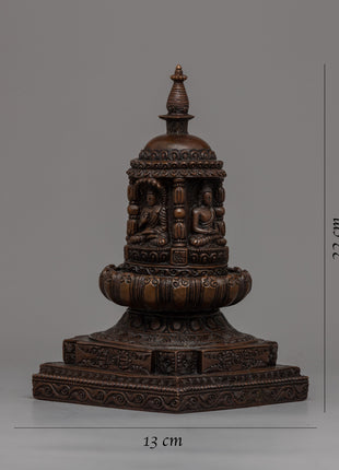 Exquisite Handcrafted Tibetan Buddhist Stupa | High-Quality Oxidized Copper Buddhist Chaitya Stupa