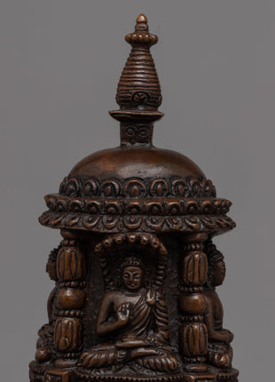 Exquisite Handcrafted Tibetan Buddhist Stupa | High-Quality Oxidized Copper Buddhist Chaitya Stupa