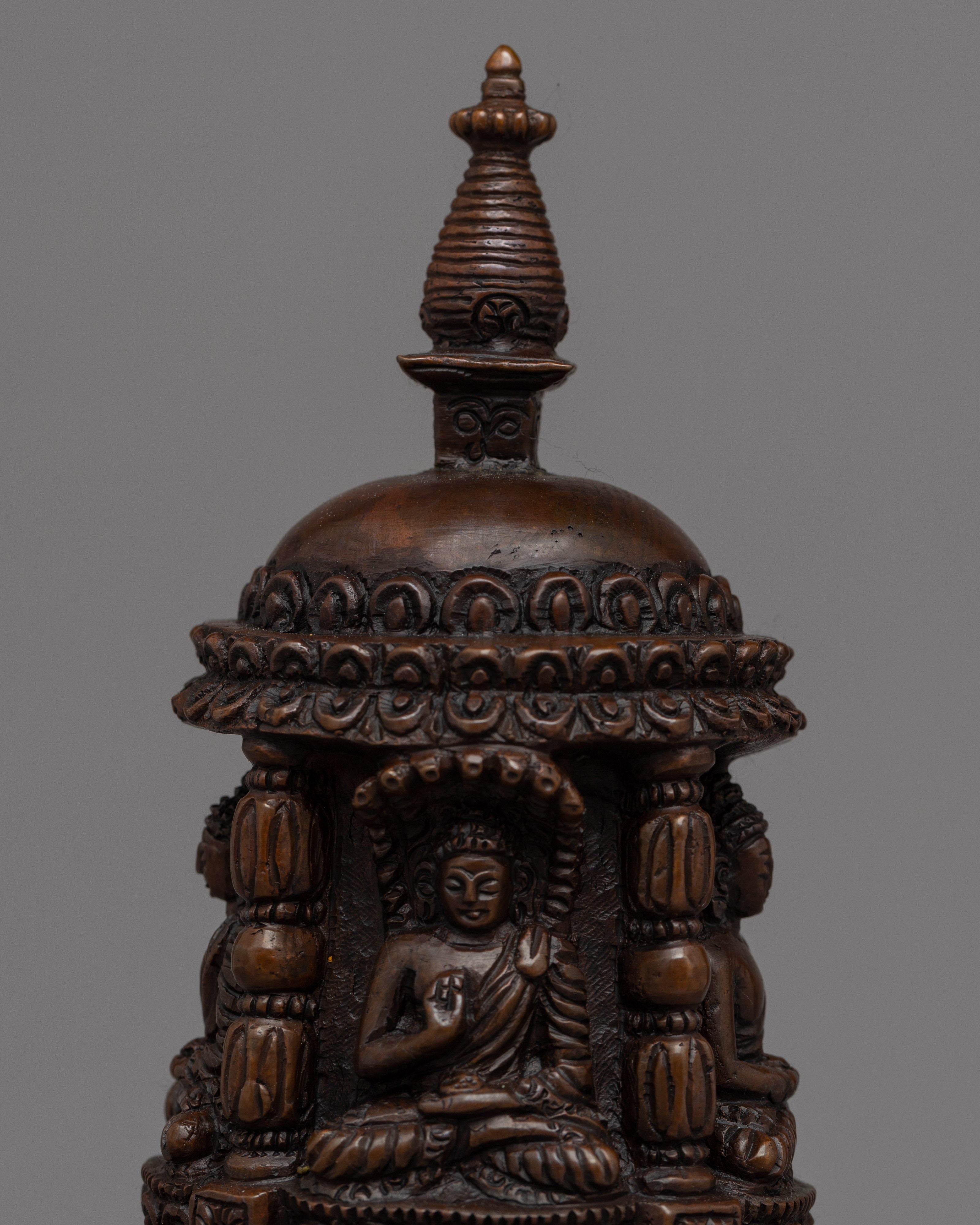 Exquisite Handcrafted Tibetan Buddhist Stupa | High-Quality Oxidized Copper Buddhist Chaitya Stupa