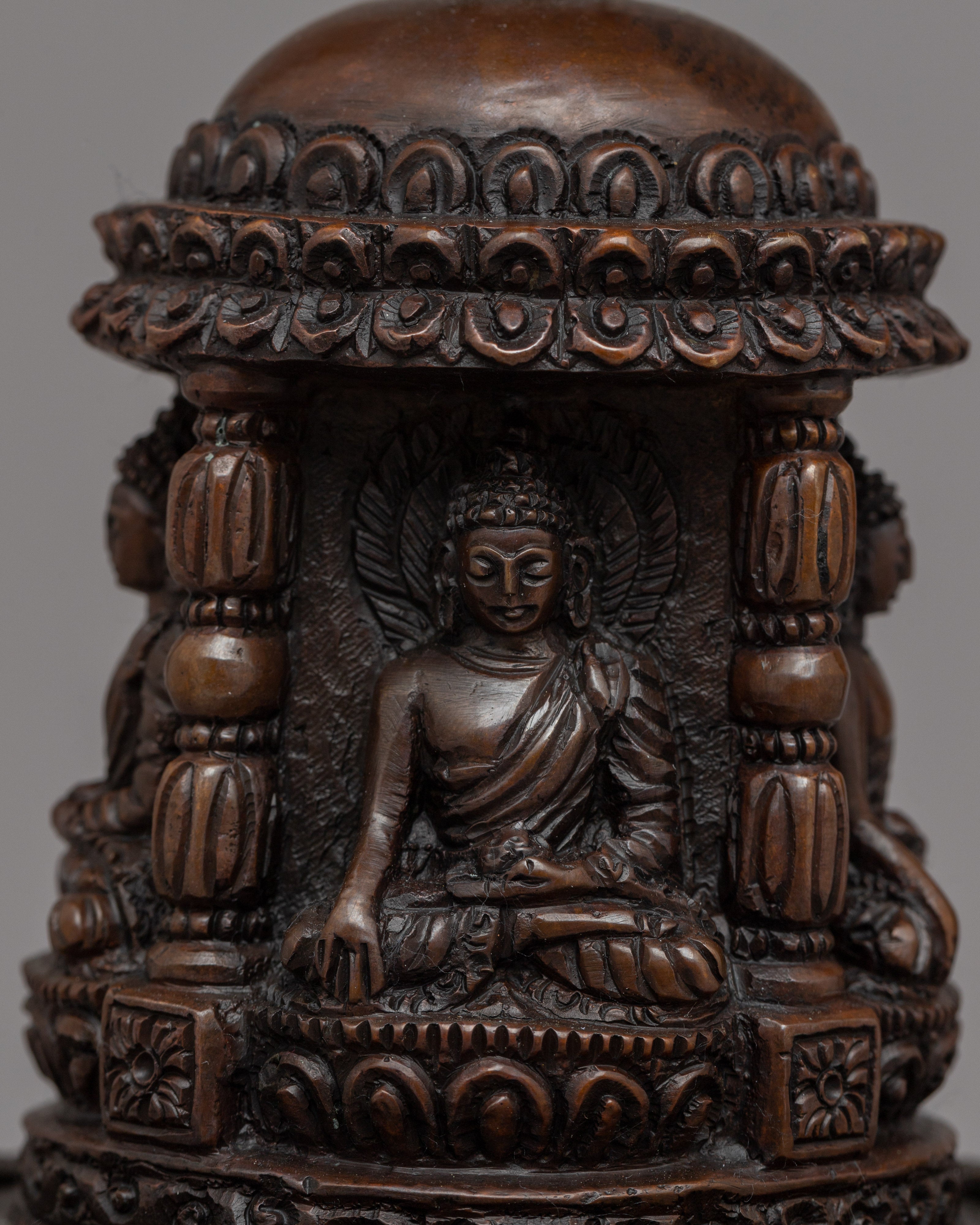 Exquisite Handcrafted Tibetan Buddhist Stupa | High-Quality Oxidized Copper Buddhist Chaitya Stupa