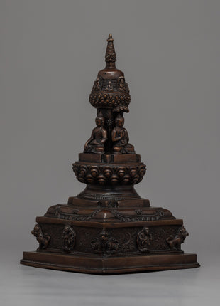 28"cm Tibetan Buddhist Stupa | Exquisite Handmade Oxidized Copper Pagoda Chaitya Statue