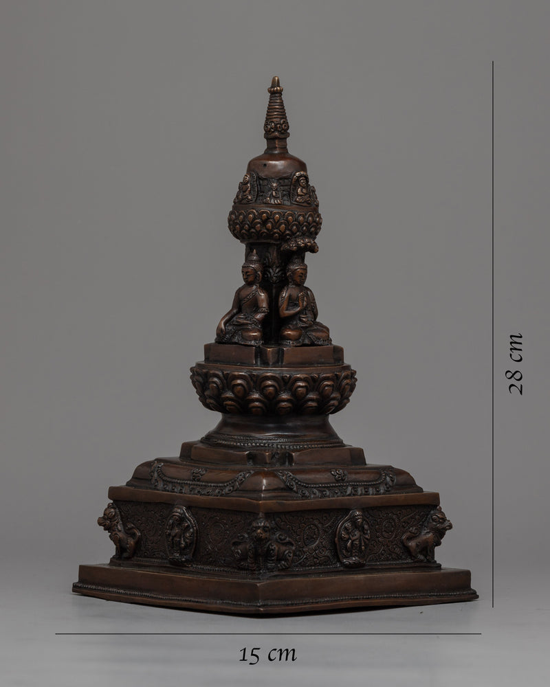 28"cm Tibetan Buddhist Stupa | Exquisite Handmade Oxidized Copper Pagoda Chaitya Statue