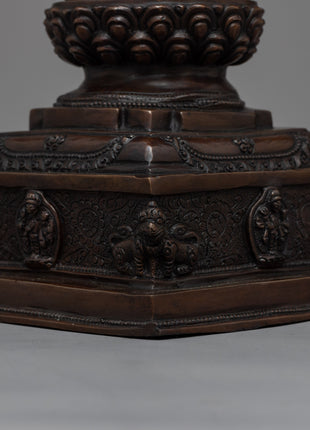 28"cm Tibetan Buddhist Stupa | Exquisite Handmade Oxidized Copper Pagoda Chaitya Statue