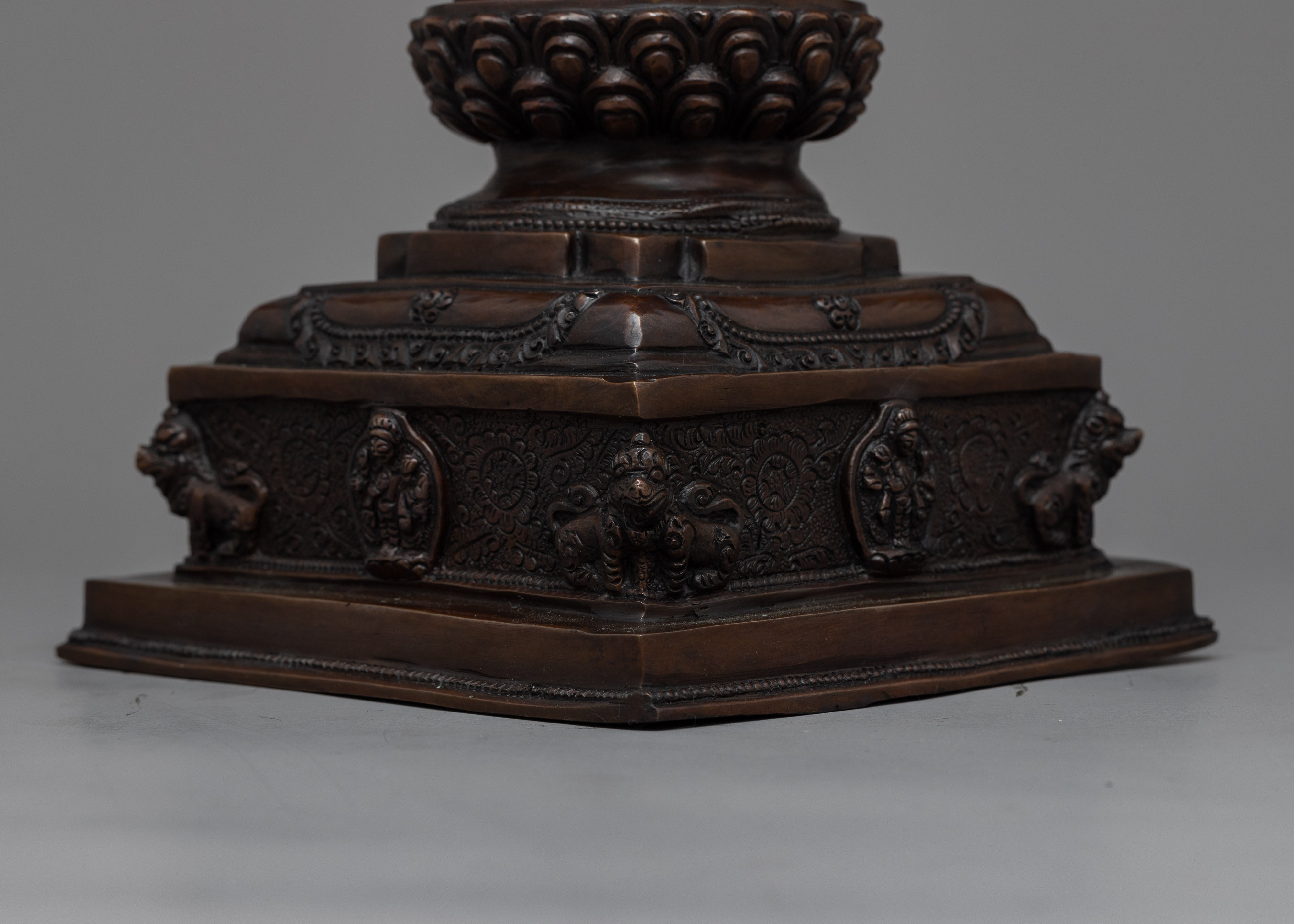 28"cm Tibetan Buddhist Stupa | Exquisite Handmade Oxidized Copper Pagoda Chaitya Statue