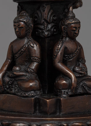 28"cm Tibetan Buddhist Stupa | Exquisite Handmade Oxidized Copper Pagoda Chaitya Statue