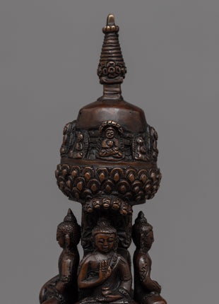 28"cm Tibetan Buddhist Stupa | Exquisite Handmade Oxidized Copper Pagoda Chaitya Statue