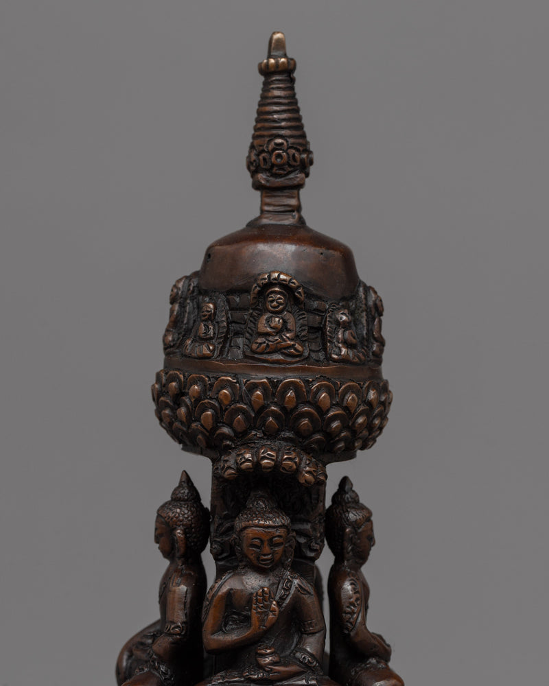 28"cm Tibetan Buddhist Stupa | Exquisite Handmade Oxidized Copper Pagoda Chaitya Statue