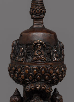28"cm Tibetan Buddhist Stupa | Exquisite Handmade Oxidized Copper Pagoda Chaitya Statue