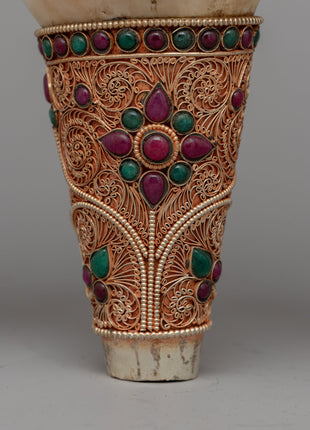 Tibetan Sankha with Stand | Religious Gift from Nepal