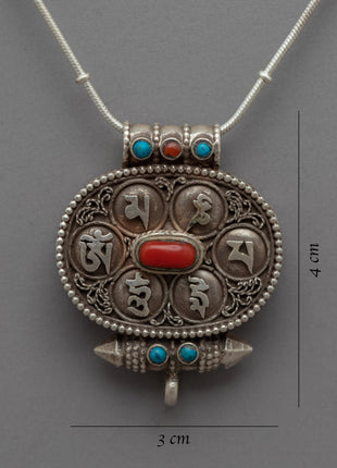 Oval Shaped Sterling Silver Buddhist Locket to Unlock Your Mindfulness | Zen Jewelry for Inner Peace